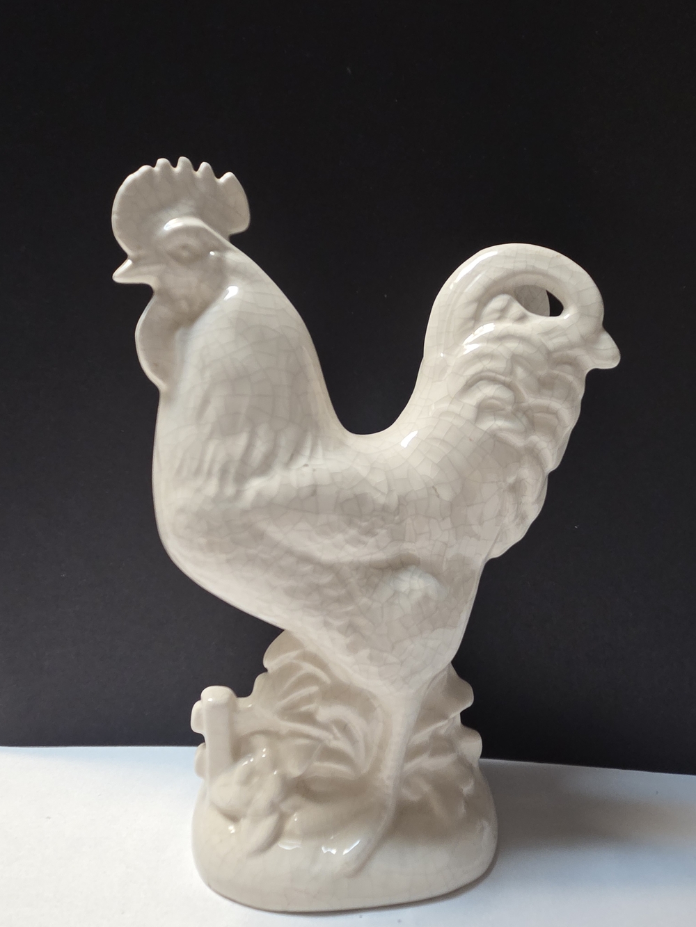 White Crackle Ceramic Rooster Figurine - Decorative Home Accent
